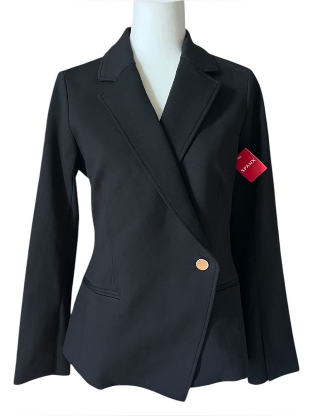 SPANX The Perfect Asymmetrical Blazer Stretch Knit Ponte Black Size Medium